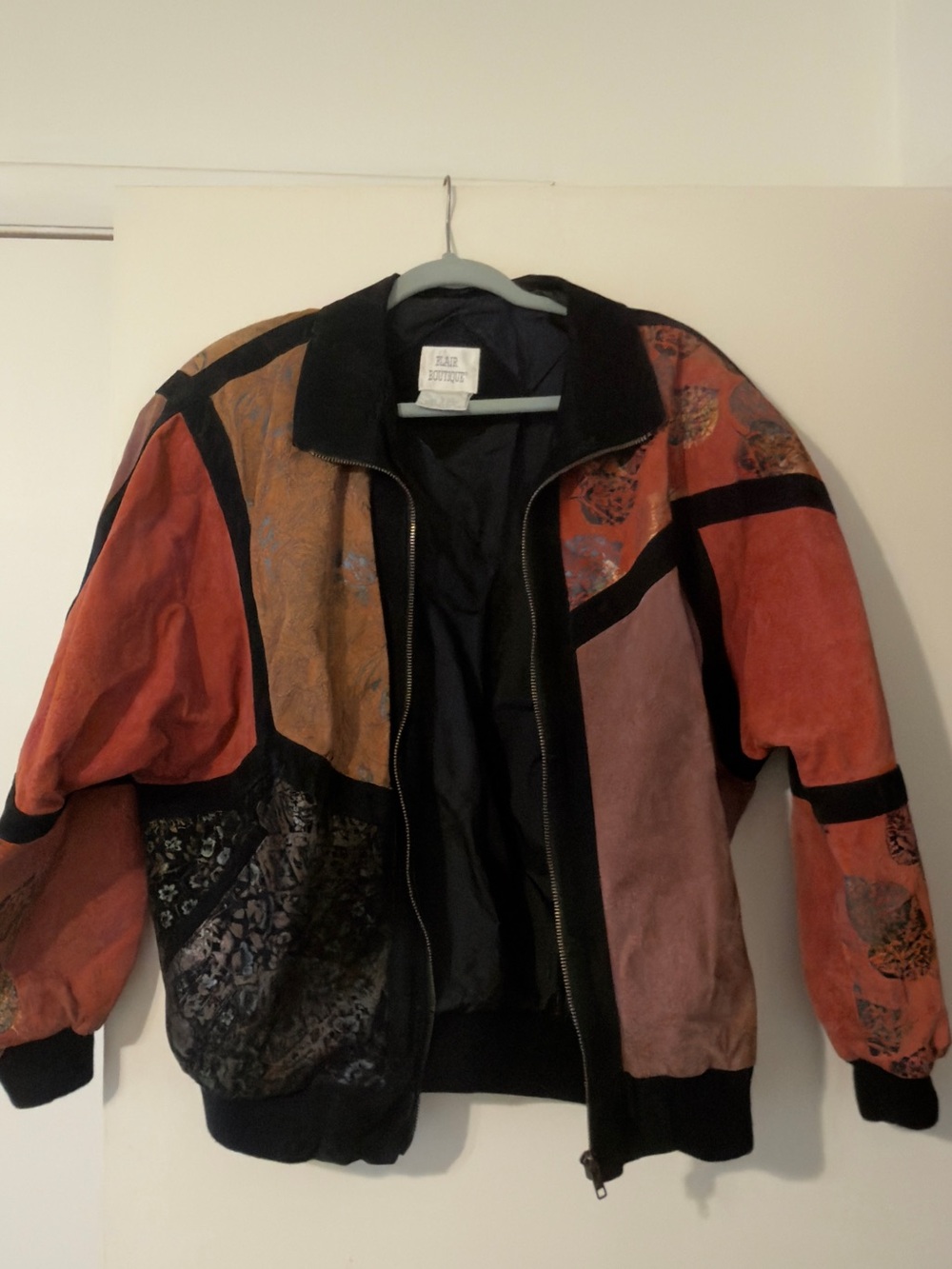 Patchwork Suede Bomber Jacket - Black & Rust Tones